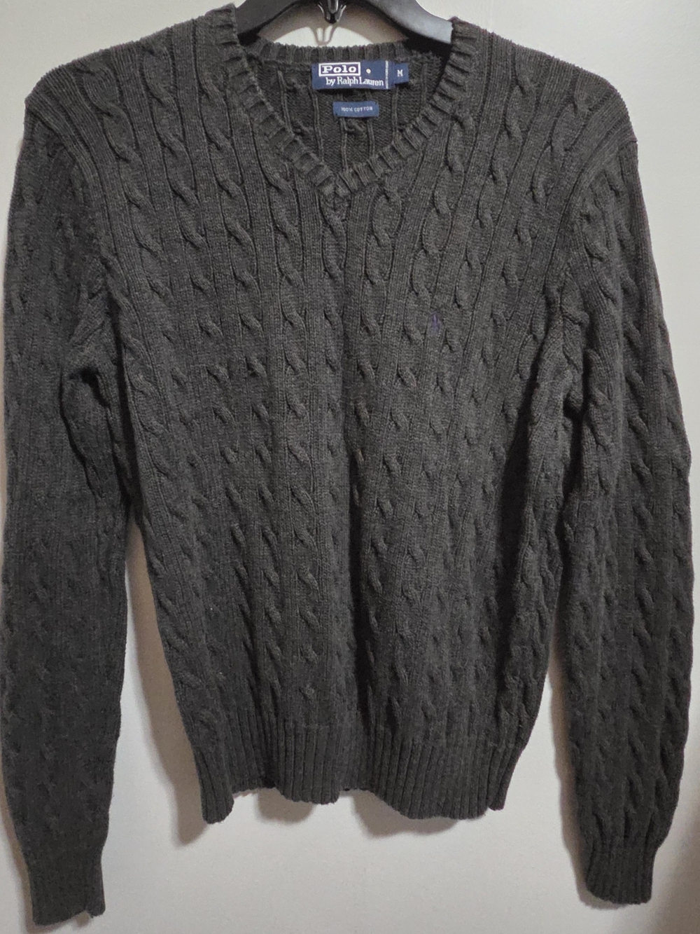 Polo by Ralph Lauren Womens Charcoal Cable V-Neck Sweater